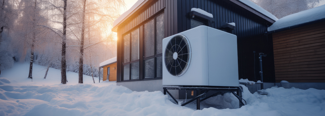 système de pompe à chaleur à l'extérieur de la maison en hiver